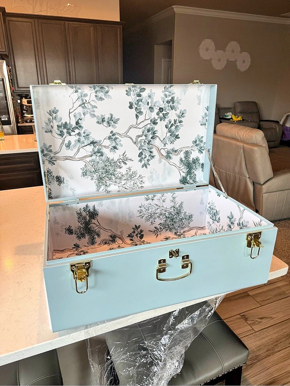Floral Storage Trunk in Blue & White - Baby or Wedding
